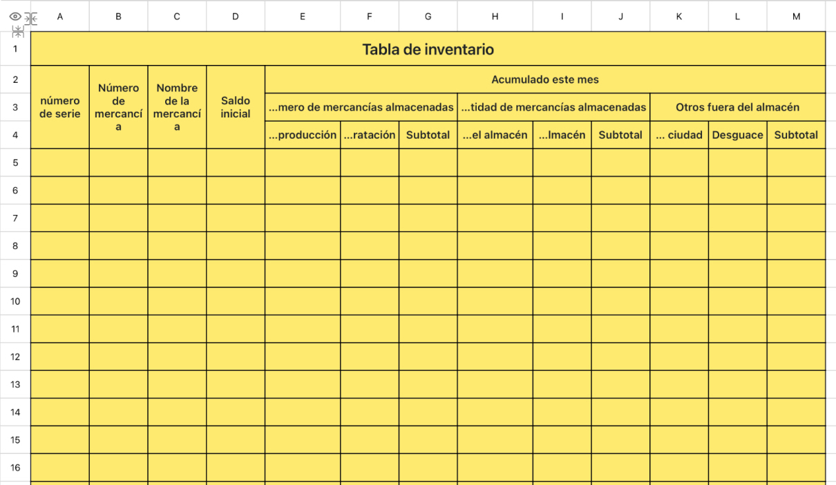 Lista de inventario amarillo